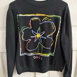 Obey Black Sweatshirt with Multicolor Flower Art